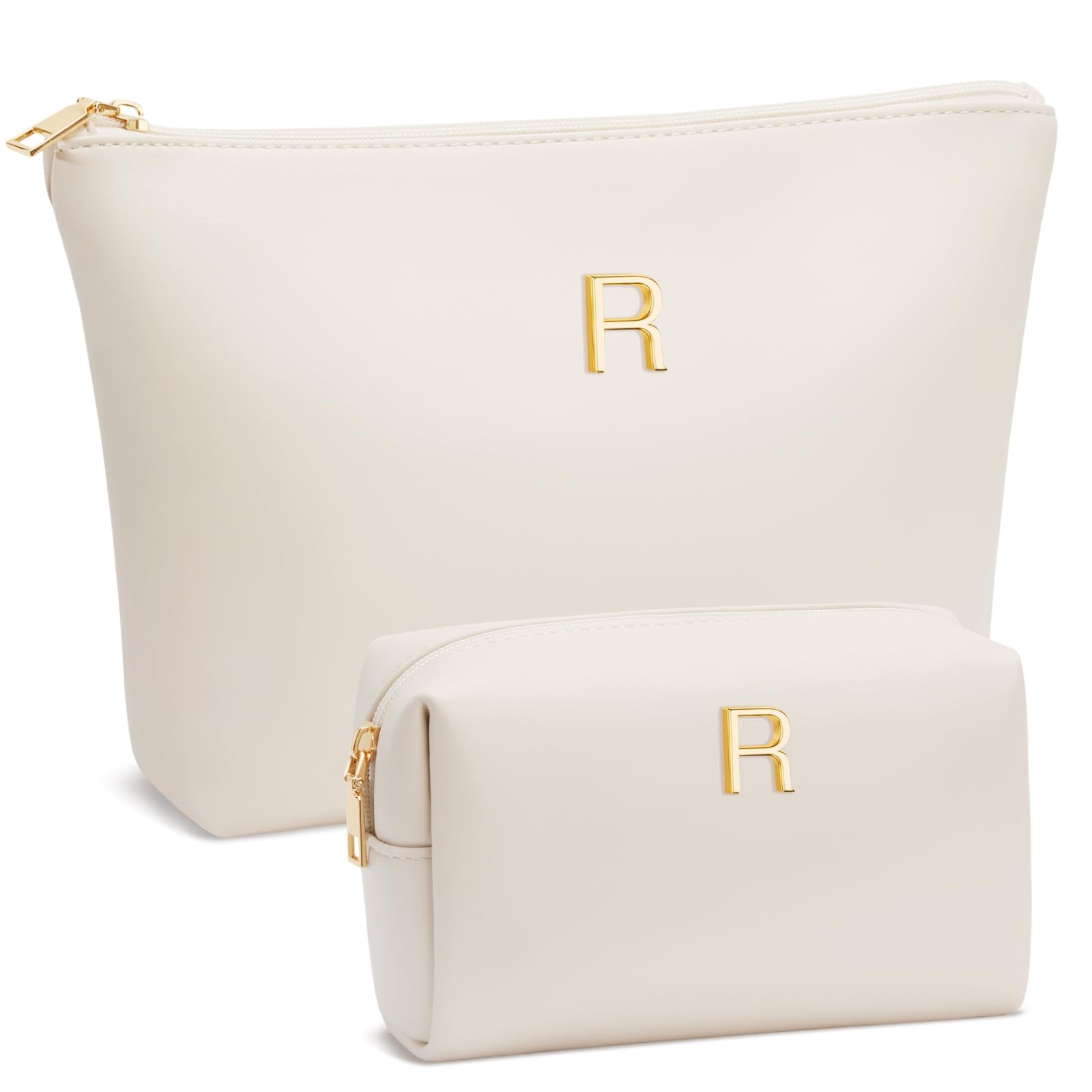 Graduation Gifts | Initial Makeup Bag for Women Personalized Gifts for Bridesmaid Teachers Friend Female College Cosmetic Travel Toiletry Bag(Beige,A)
