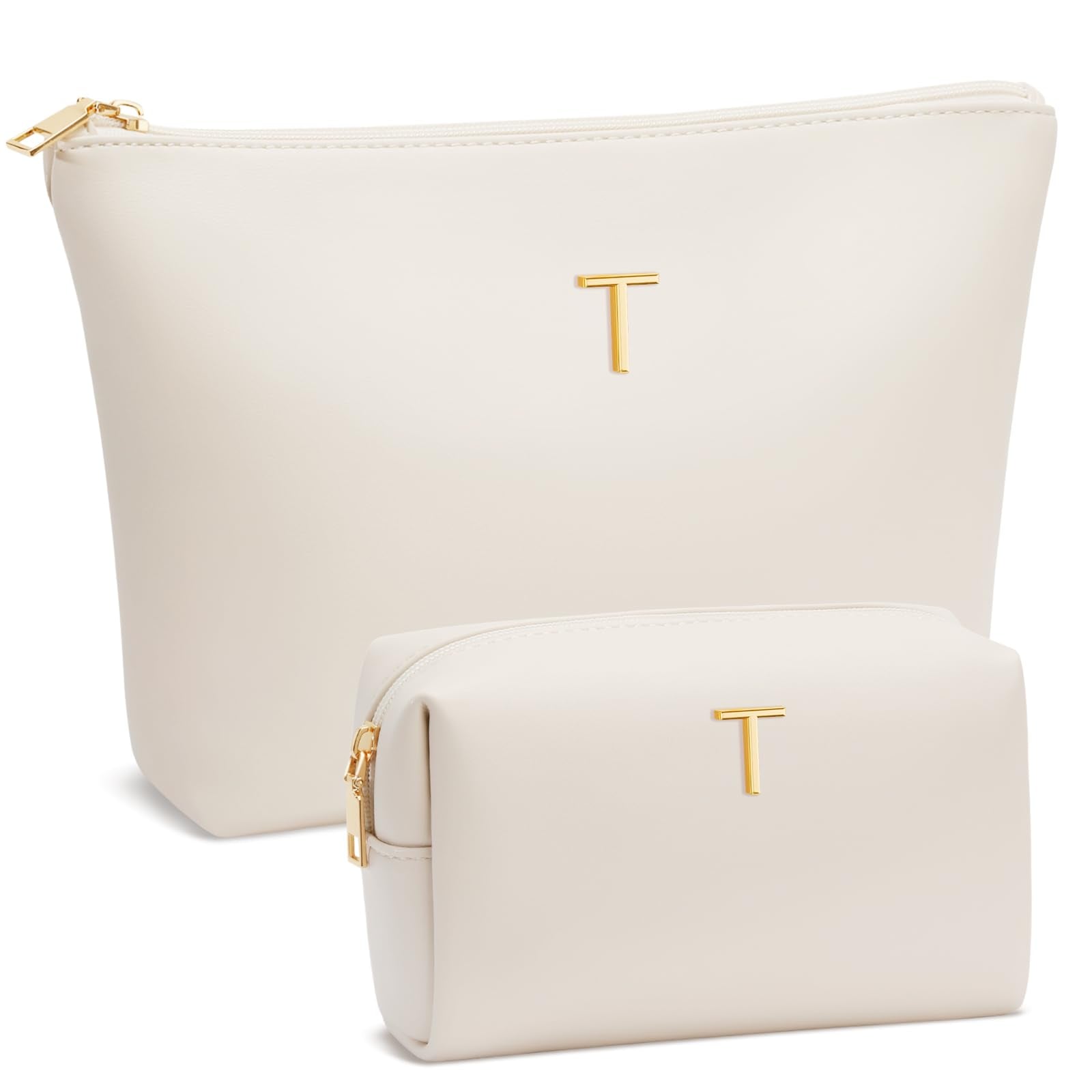 Graduation Gifts | Initial Makeup Bag for Women Personalized Gifts for Bridesmaid Teachers Friend Female College Cosmetic Travel Toiletry Bag(Beige,A)