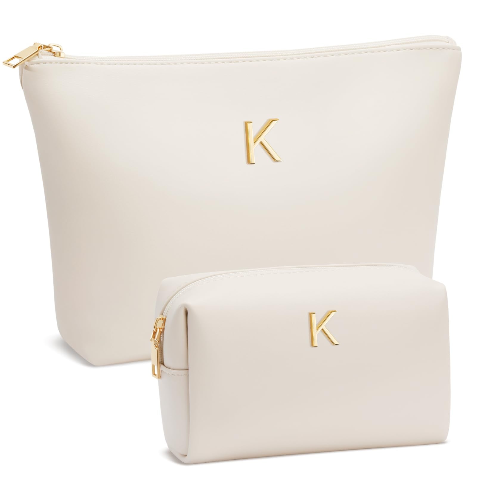 Graduation Gifts | Initial Makeup Bag for Women Personalized Gifts for Bridesmaid Teachers Friend Female College Cosmetic Travel Toiletry Bag(Beige,A)