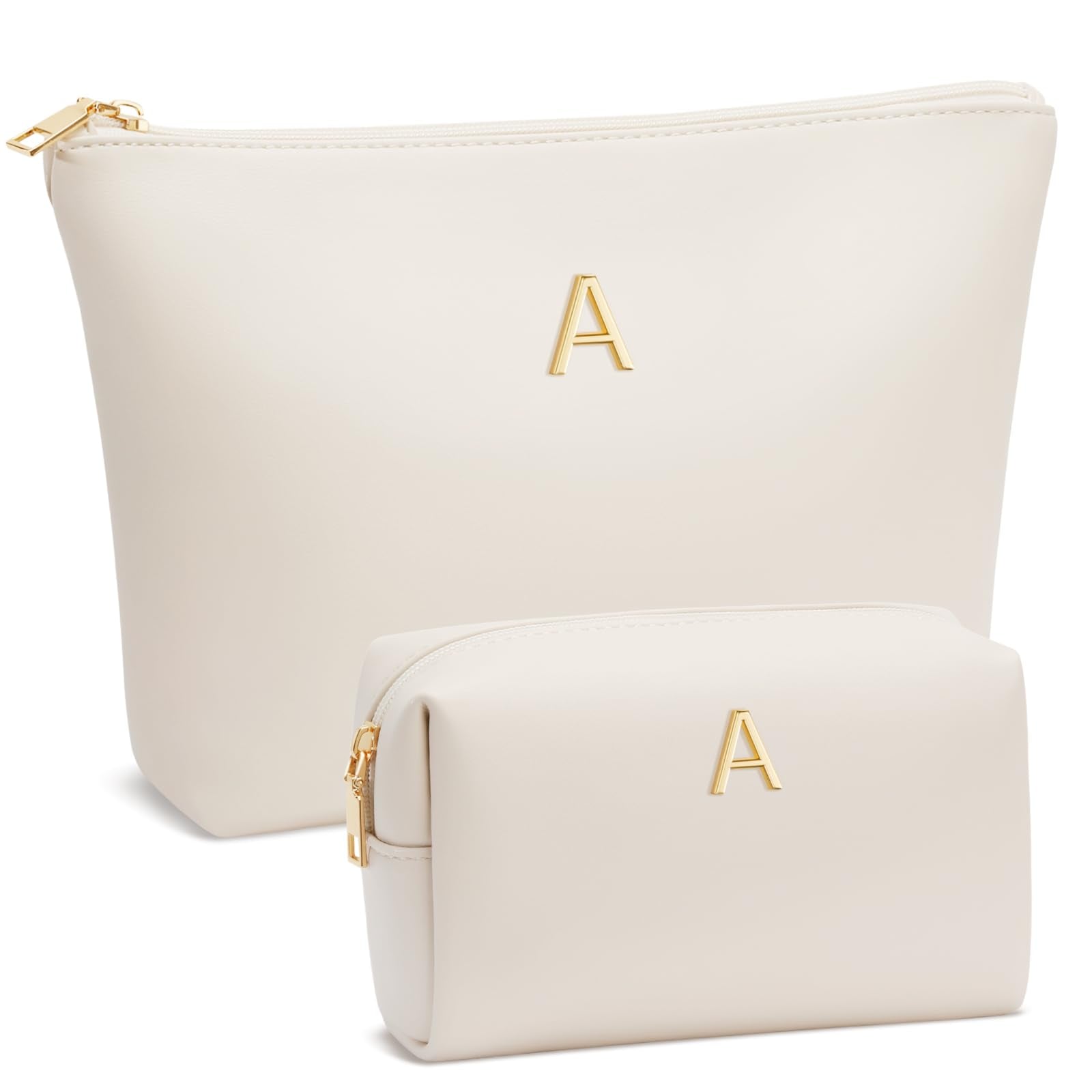 Graduation Gifts | Initial Makeup Bag for Women Personalized Gifts for Bridesmaid Teachers Friend Female College Cosmetic Travel Toiletry Bag(Beige,A)