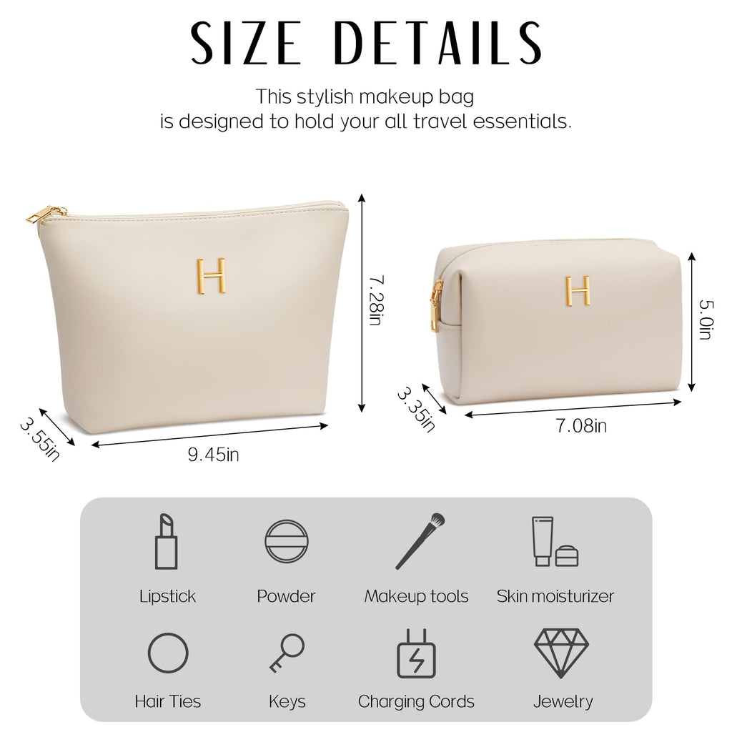 Graduation Gifts | Initial Makeup Bag for Women Personalized Gifts for Bridesmaid Teachers Friend Female College Cosmetic Travel Toiletry Bag(Beige,A)