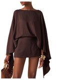 MakeMeChic Women's Linen Sets 2 Piece Sets Summer Poncho Tops and Skorts Vacation Outfits