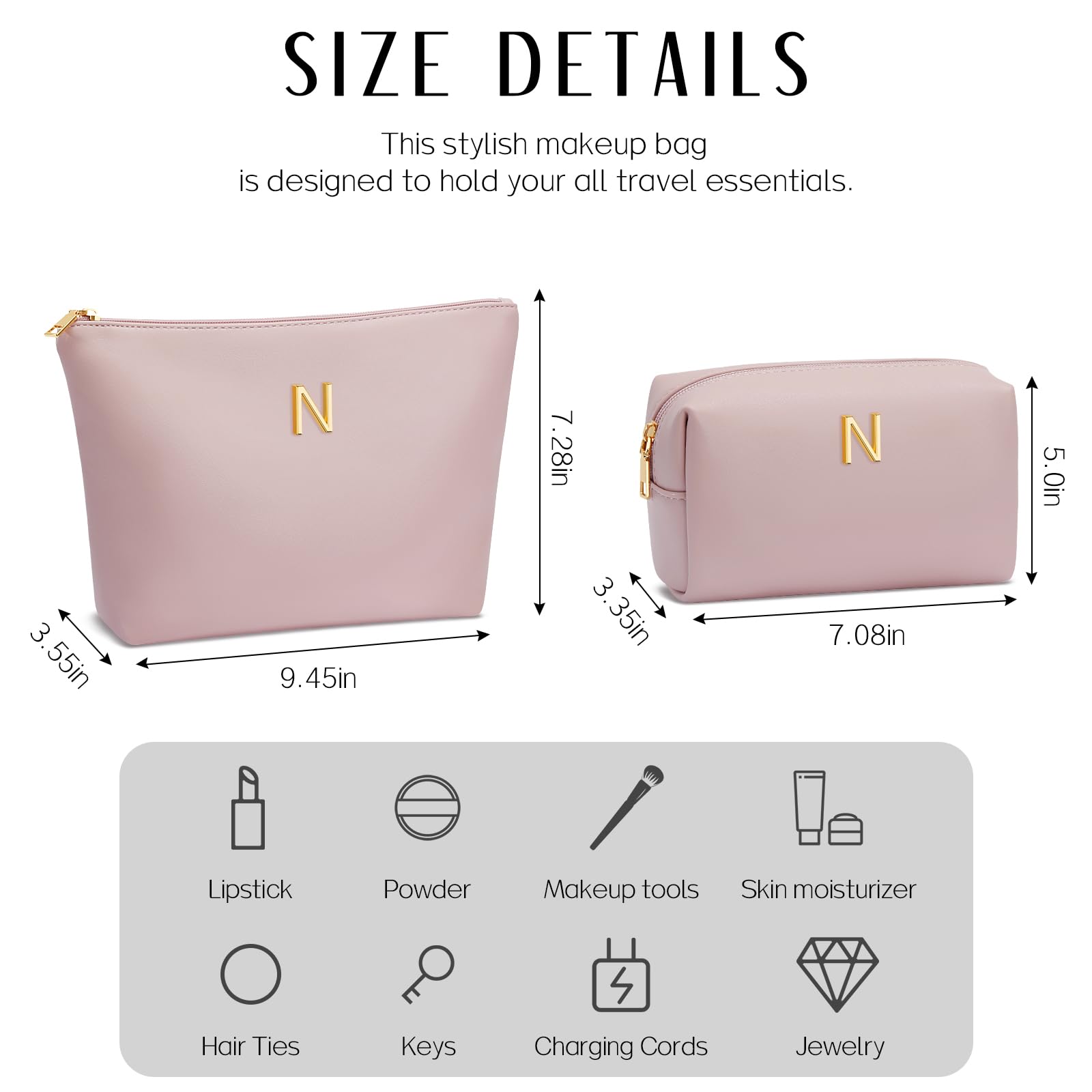 Graduation Gifts | Initial Makeup Bag for Women Personalized Gifts for Bridesmaid Teachers Friend Female College Cosmetic Travel Toiletry Bag(Beige,A)