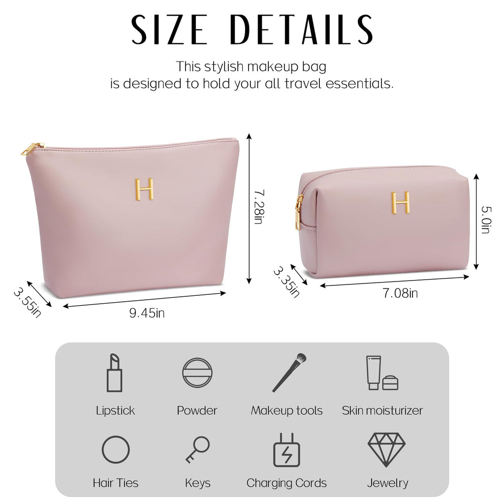 Graduation Gifts | Initial Makeup Bag for Women Personalized Gifts for Bridesmaid Teachers Friend Female College Cosmetic Travel Toiletry Bag(Beige,A)