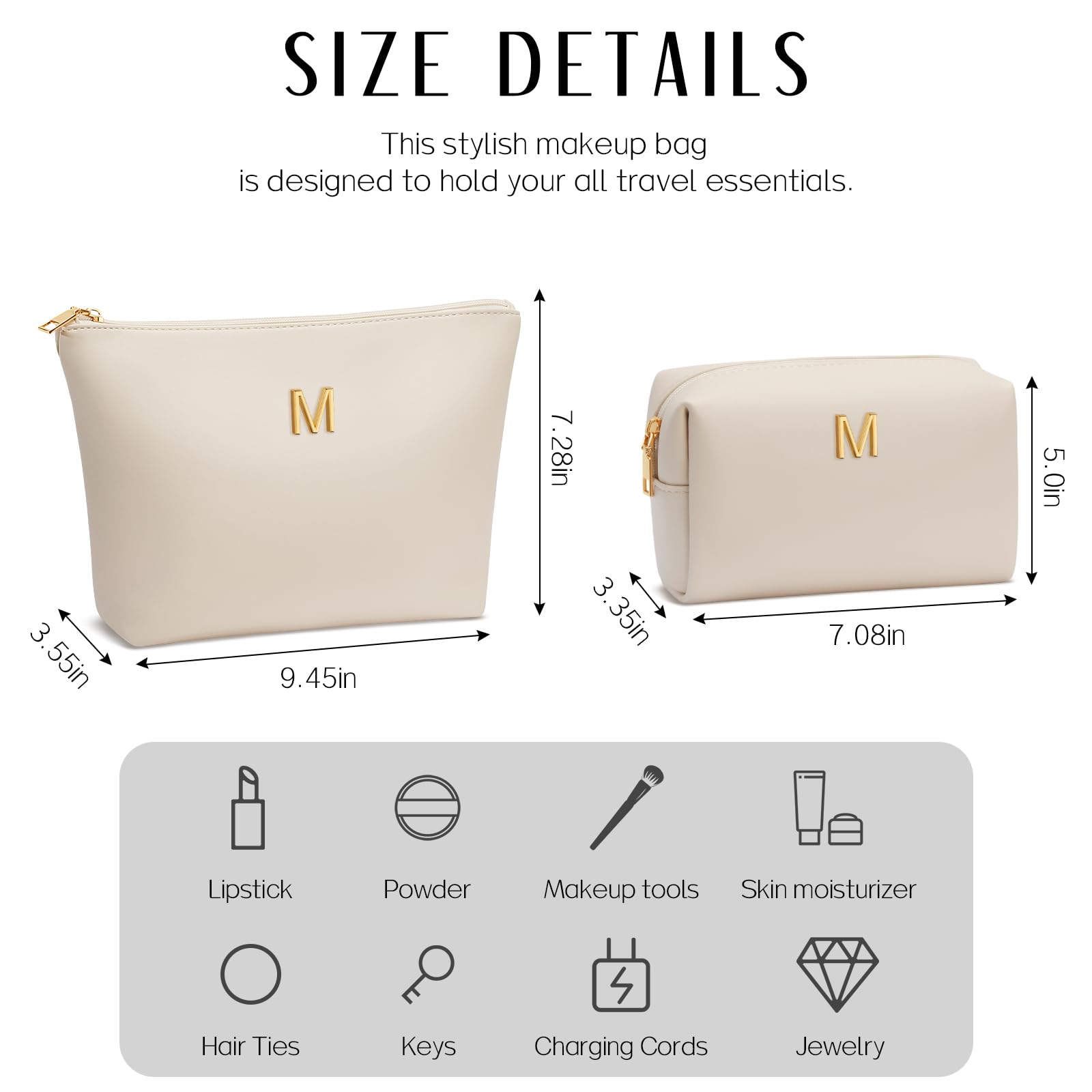Graduation Gifts | Initial Makeup Bag for Women Personalized Gifts for Bridesmaid Teachers Friend Female College Cosmetic Travel Toiletry Bag(Beige,A)