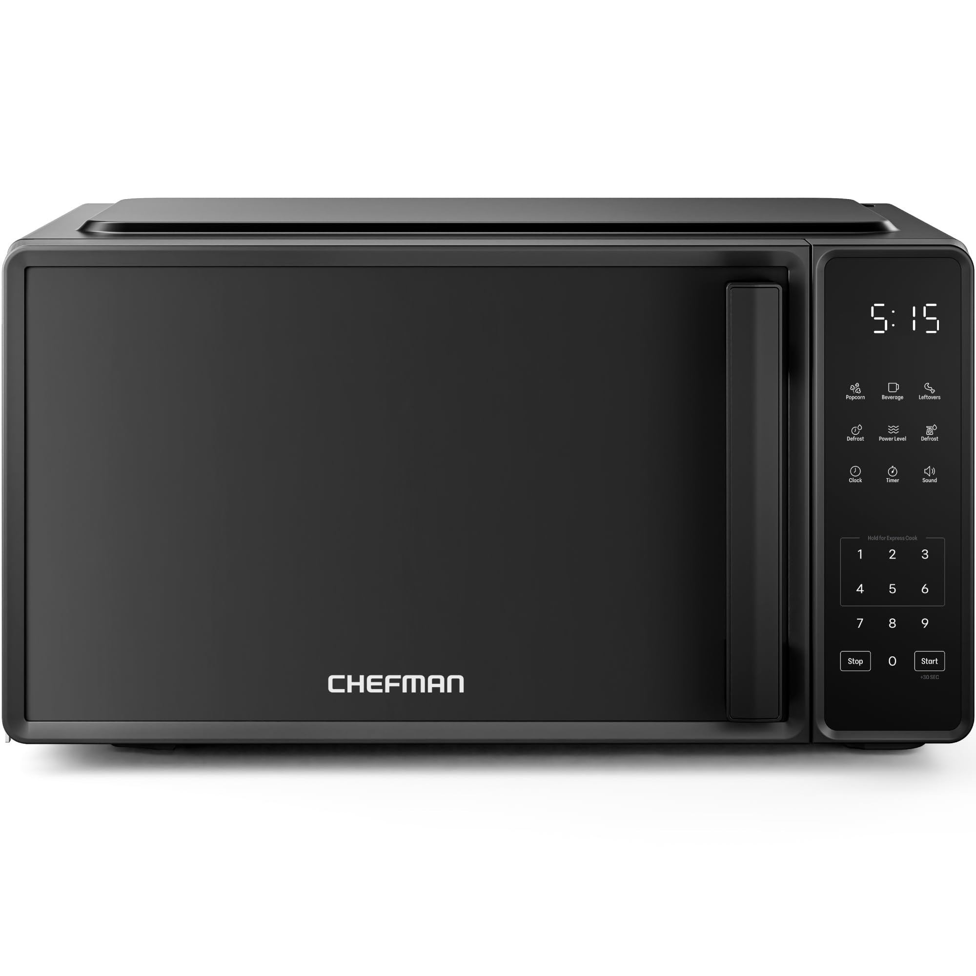 Chefman Countertop Microwave Oven 0.9 Cu. Ft., 900 Watts with 10 Power Levels, 6 Cooking Presets with One-Touch Express Cook, Eco Mode, Child Safety Lock, & Mute Button - Black