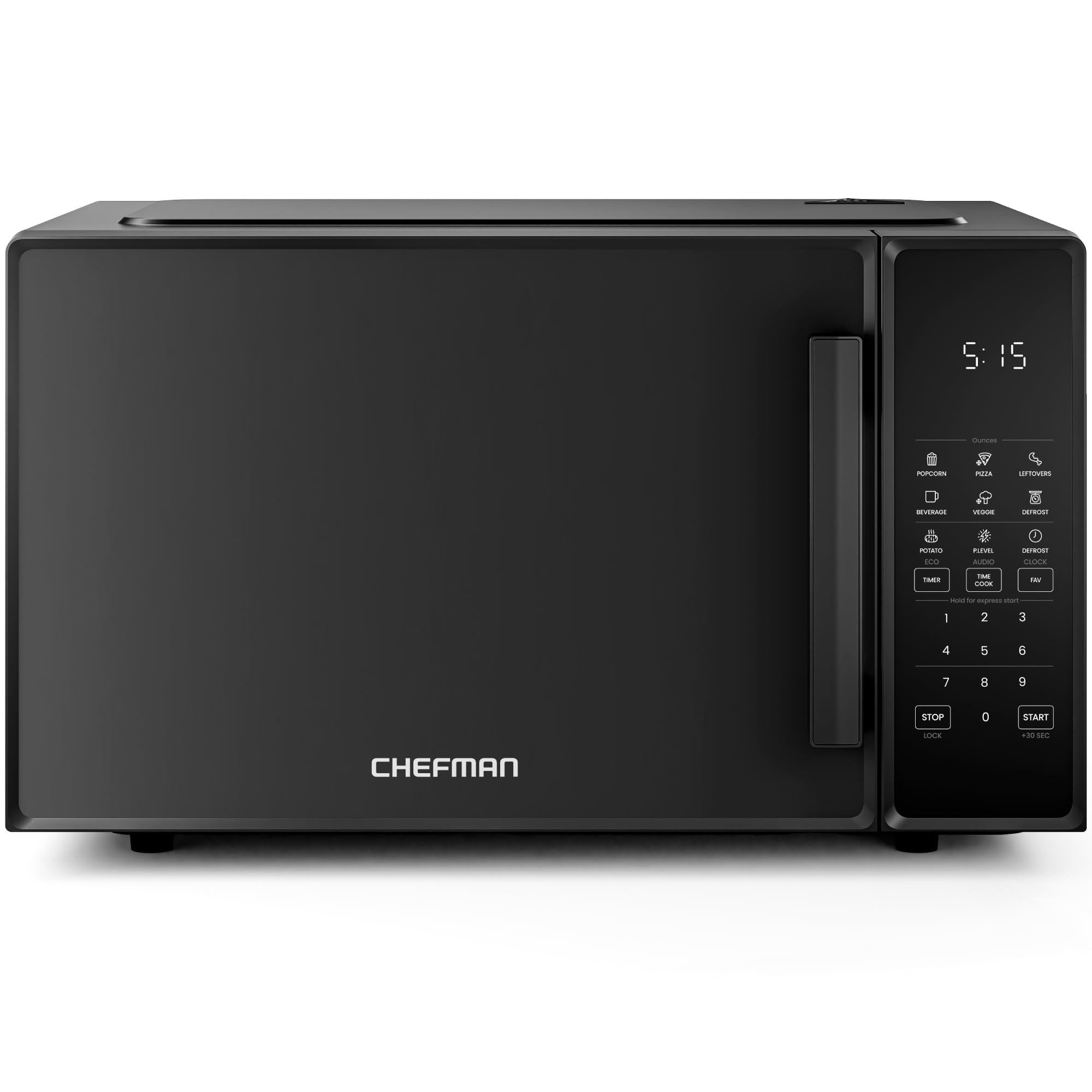 Chefman Countertop Microwave Oven 0.9 Cu. Ft., 900 Watts with 10 Power Levels, 6 Cooking Presets with One-Touch Express Cook, Eco Mode, Child Safety Lock, & Mute Button - Black