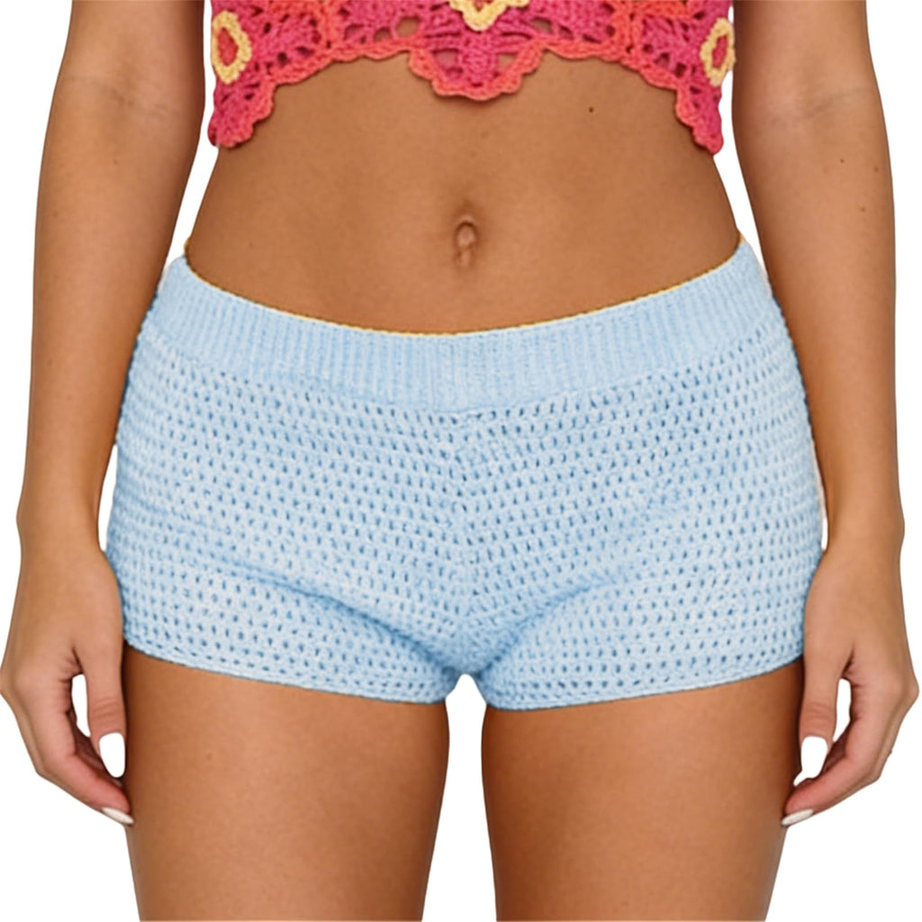 Women Y2k Striped Knitted Shorts Low Rise Stretchy Going Out Crochet Mini Shorts for Summer Beach