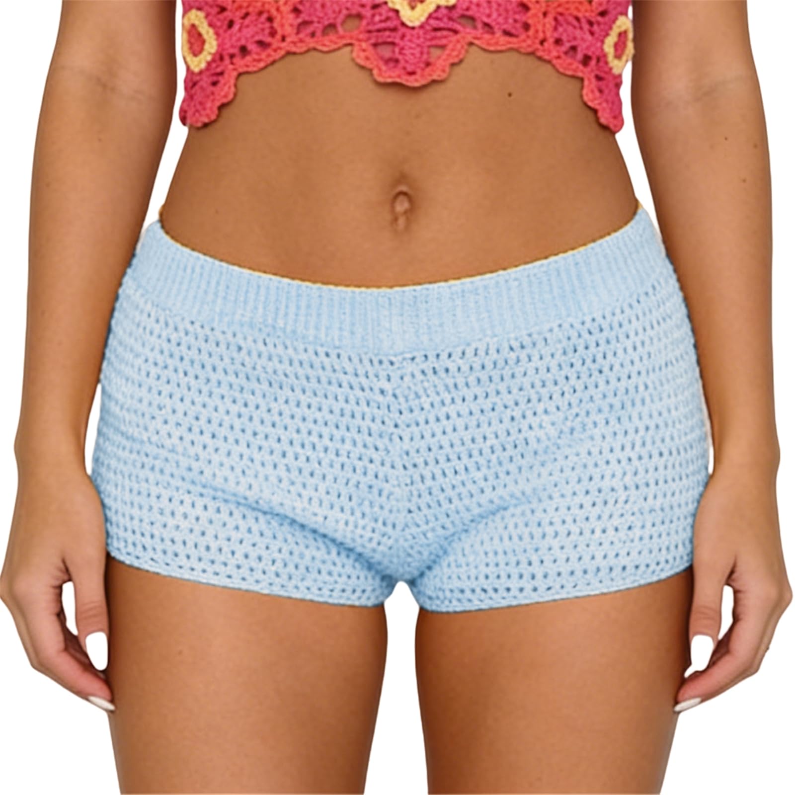 Women Y2k Striped Knitted Shorts Low Rise Stretchy Going Out Crochet Mini Shorts for Summer Beach