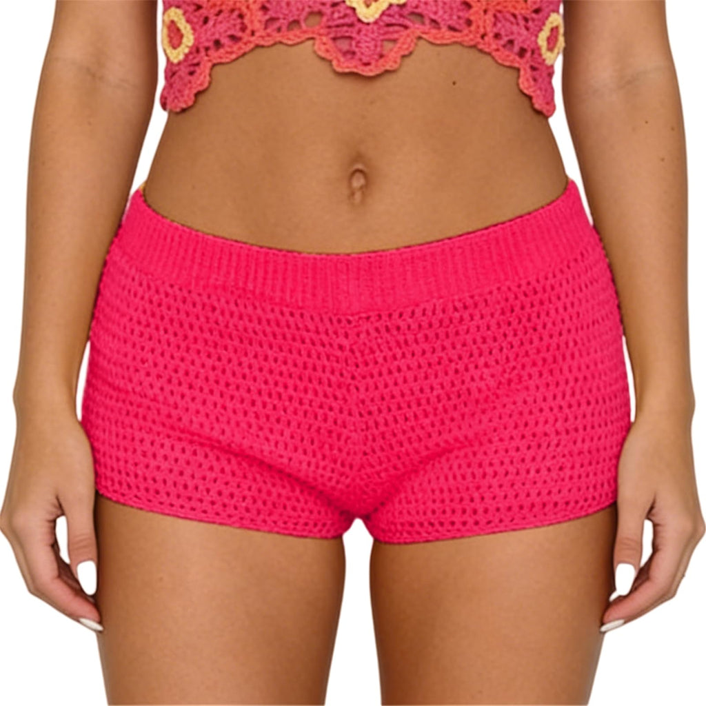 Women Y2k Striped Knitted Shorts Low Rise Stretchy Going Out Crochet Mini Shorts for Summer Beach