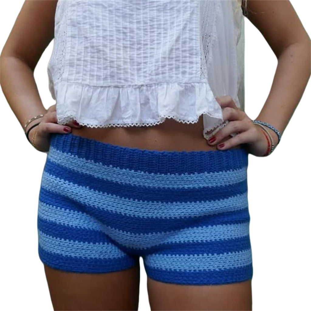Women Y2k Striped Knitted Shorts Low Rise Stretchy Going Out Crochet Mini Shorts for Summer Beach