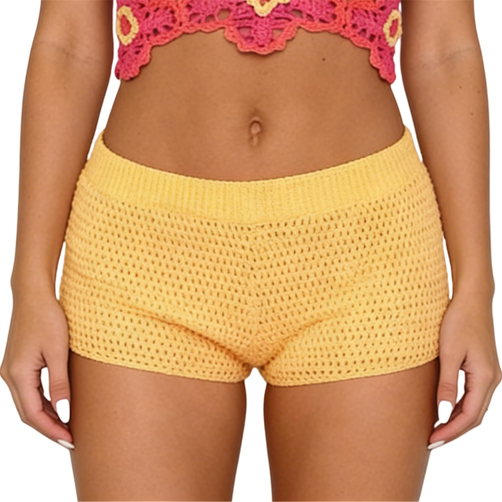 Women Y2k Striped Knitted Shorts Low Rise Stretchy Going Out Crochet Mini Shorts for Summer Beach