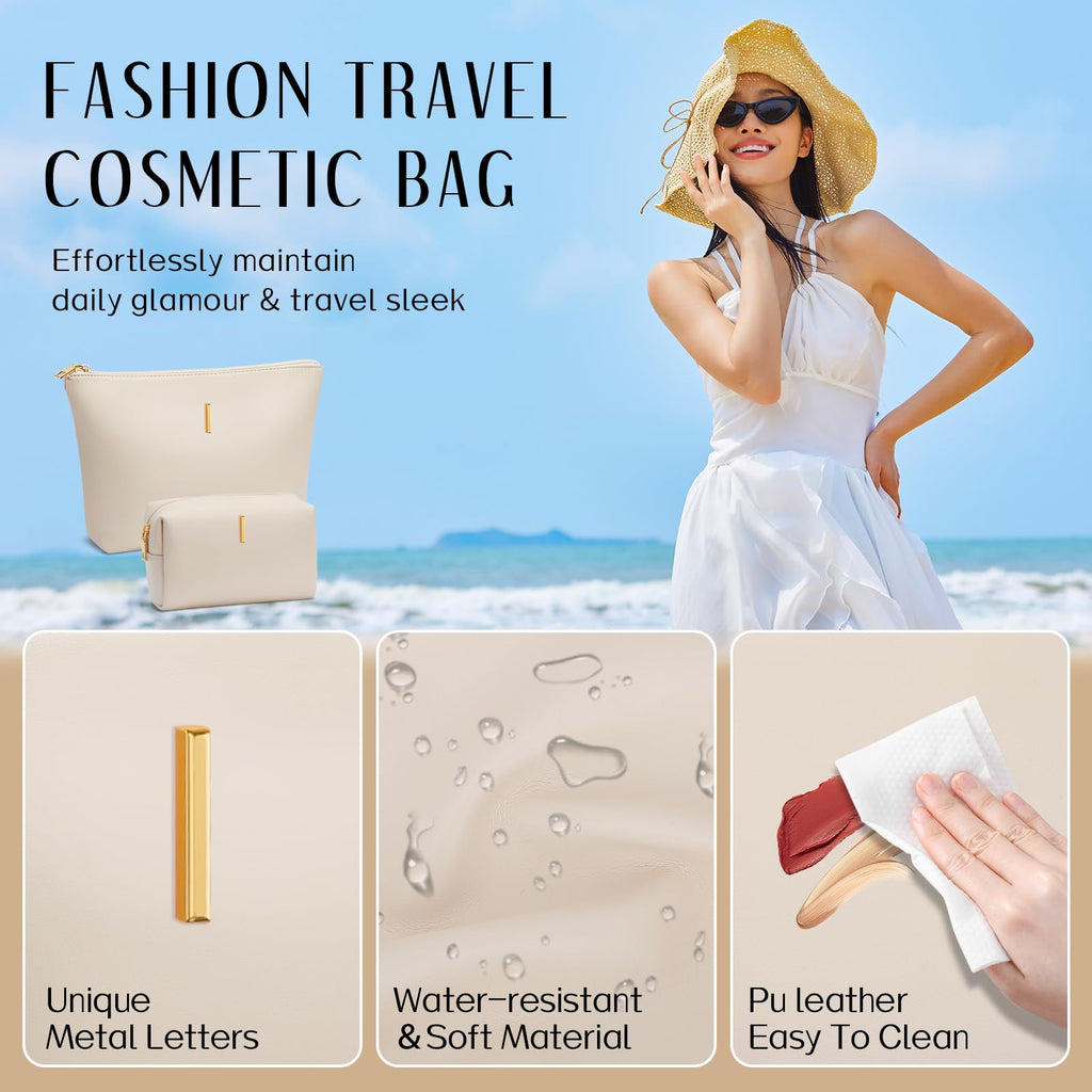 Graduation Gifts | Initial Makeup Bag for Women Personalized Gifts for Bridesmaid Teachers Friend Female College Cosmetic Travel Toiletry Bag(Beige,A)