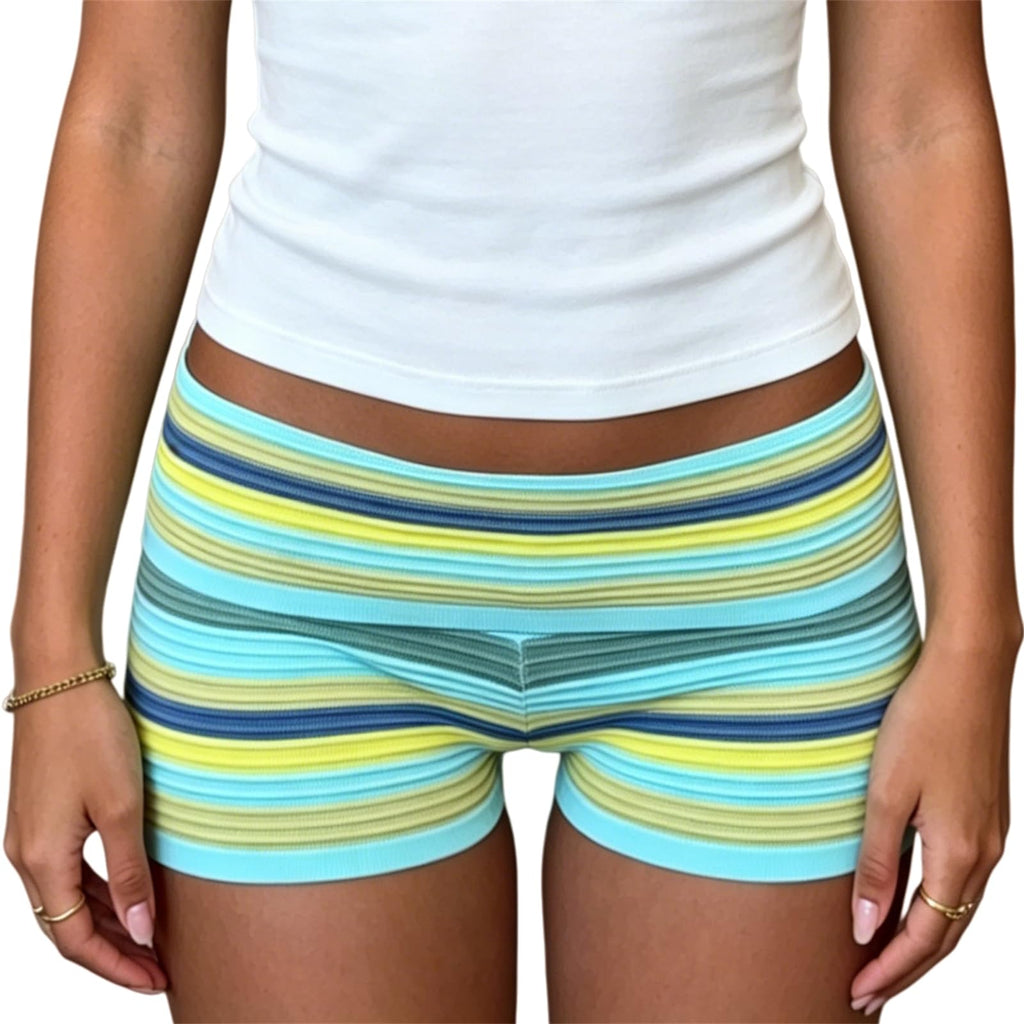 Women Y2k Striped Knitted Shorts Low Rise Stretchy Going Out Crochet Mini Shorts for Summer Beach