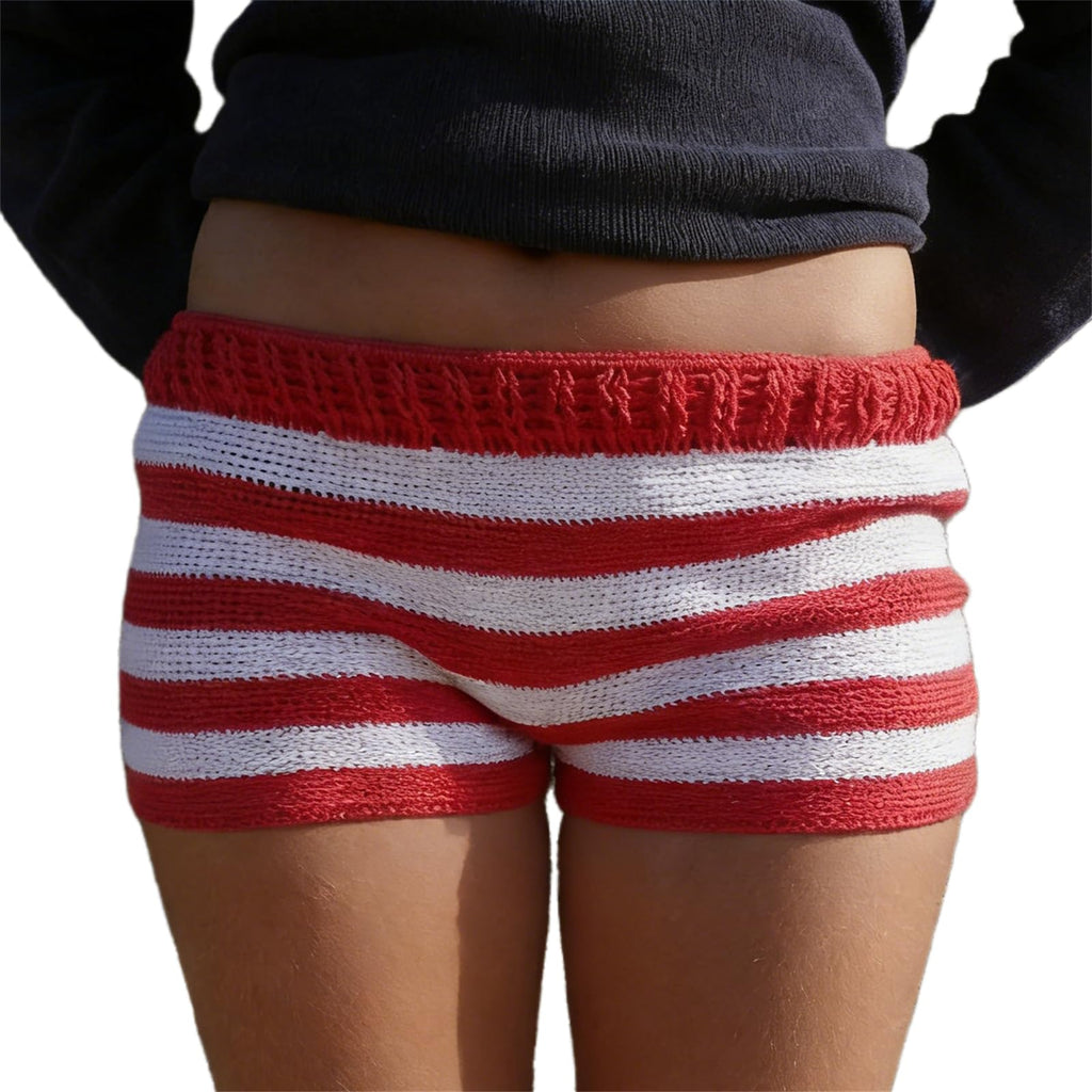 Women Y2k Striped Knitted Shorts Low Rise Stretchy Going Out Crochet Mini Shorts for Summer Beach