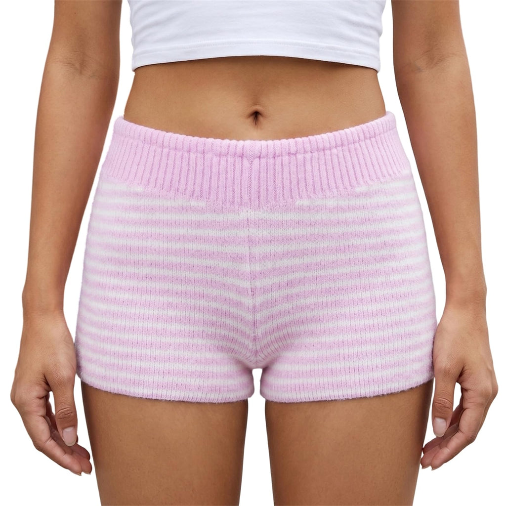 Women Y2k Striped Knitted Shorts Low Rise Stretchy Going Out Crochet Mini Shorts for Summer Beach