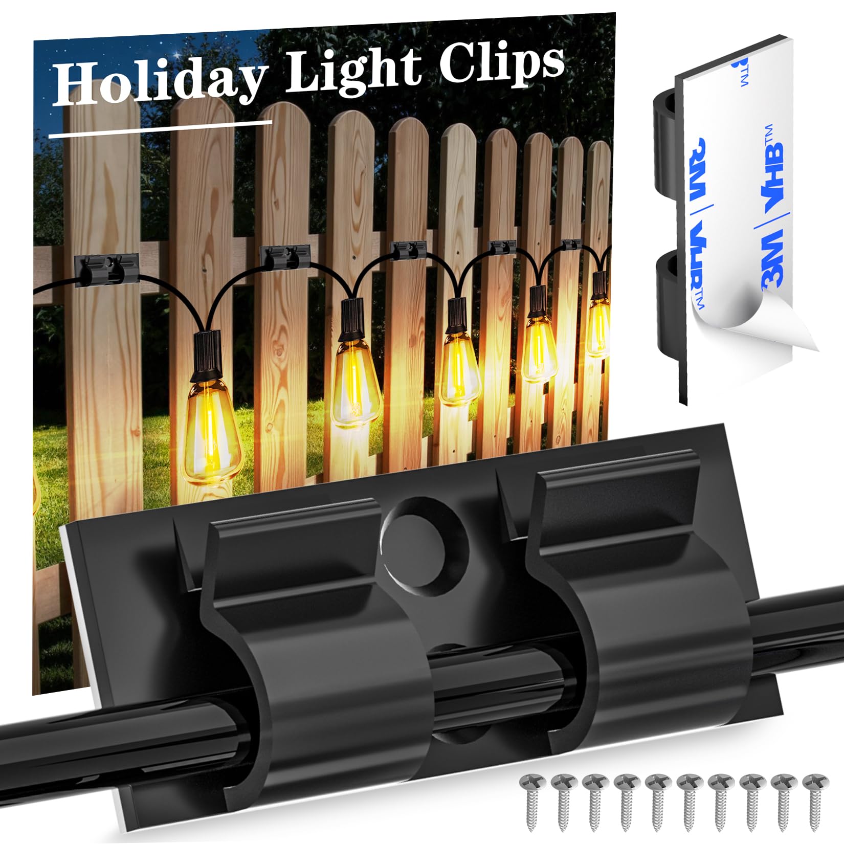 XHF 30PCS White Hooks for Outdoor String Lights Clips, Heavy Duty Adhesive with Holes and Screws, for Hanging Christmas Lighting