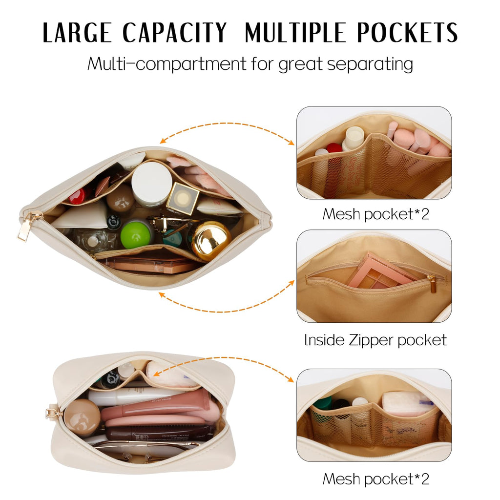 Graduation Gifts | Initial Makeup Bag for Women Personalized Gifts for Bridesmaid Teachers Friend Female College Cosmetic Travel Toiletry Bag(Beige,A)