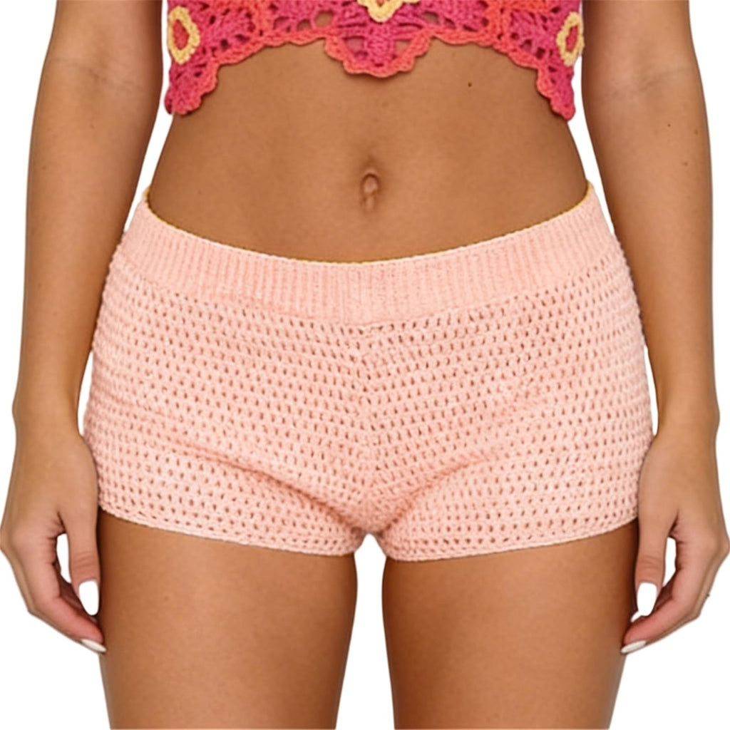 Women Y2k Striped Knitted Shorts Low Rise Stretchy Going Out Crochet Mini Shorts for Summer Beach
