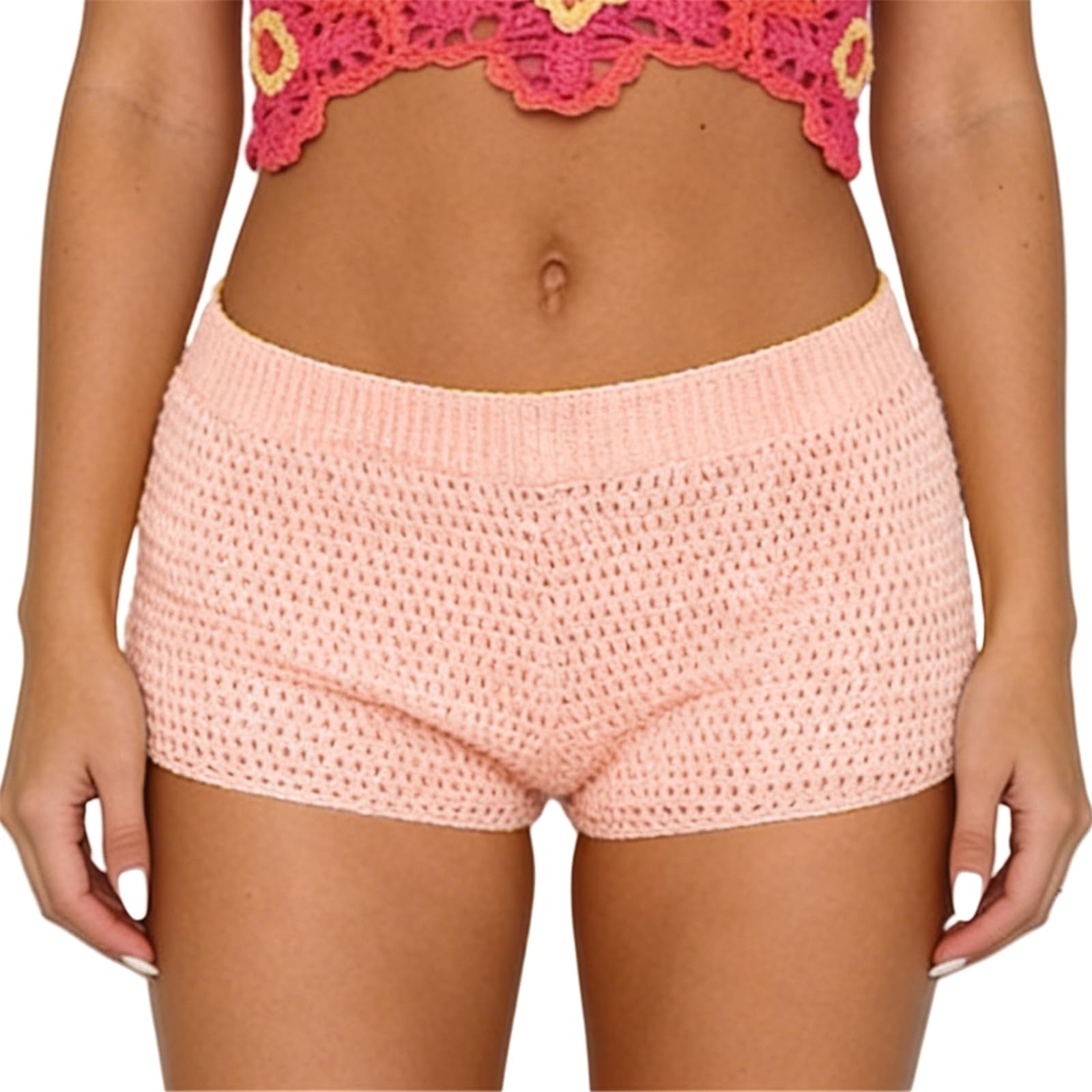 Women Y2k Striped Knitted Shorts Low Rise Stretchy Going Out Crochet Mini Shorts for Summer Beach