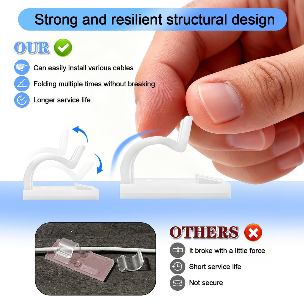 XHF 30PCS White Hooks for Outdoor String Lights Clips, Heavy Duty Adhesive with Holes and Screws, for Hanging Christmas Lighting