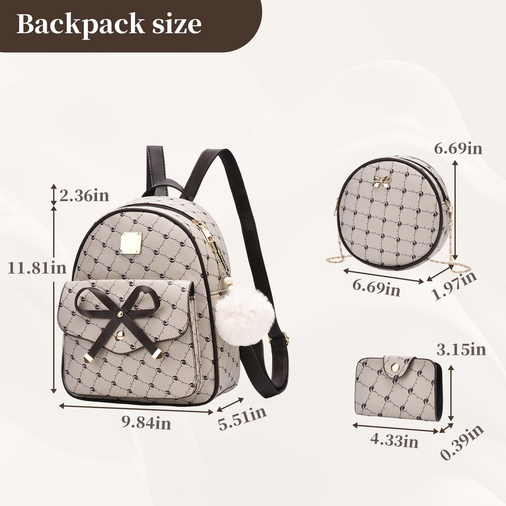 I IHAYNER Girls Bowknot 3-Pieces Fahsion Leather Backpack Backpack Purse for Women Rucksack for Ladies Shoulder Bag