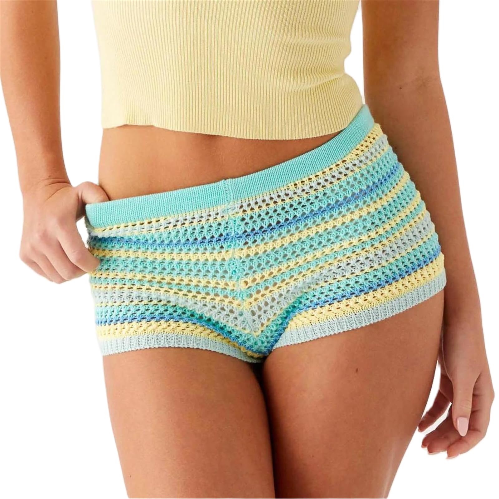 Women Y2k Striped Knitted Shorts Low Rise Stretchy Going Out Crochet Mini Shorts for Summer Beach