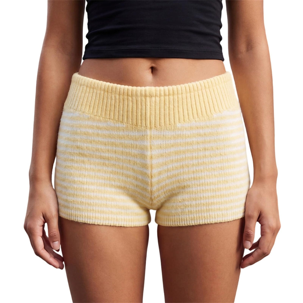 Women Y2k Striped Knitted Shorts Low Rise Stretchy Going Out Crochet Mini Shorts for Summer Beach