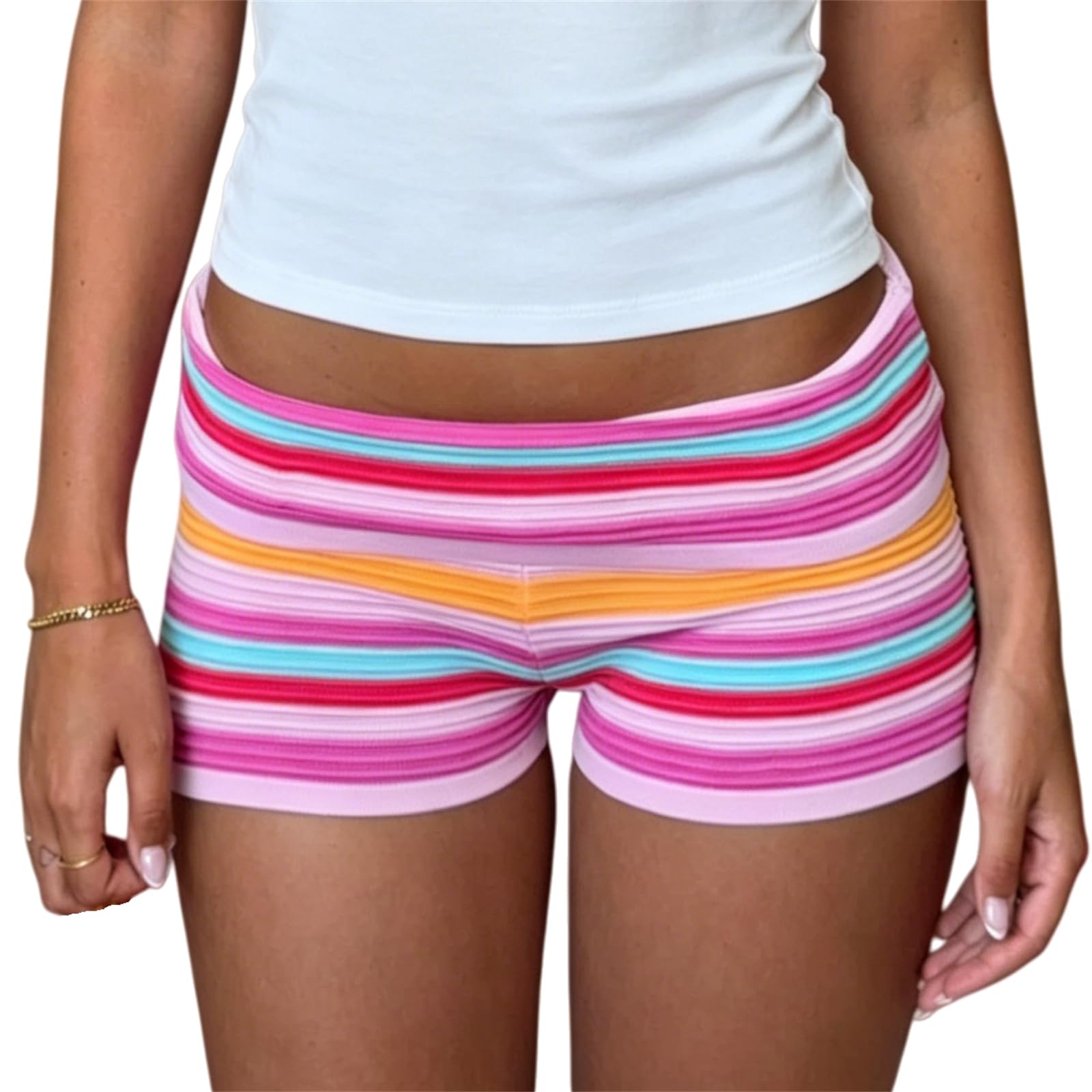 Women Y2k Striped Knitted Shorts Low Rise Stretchy Going Out Crochet Mini Shorts for Summer Beach