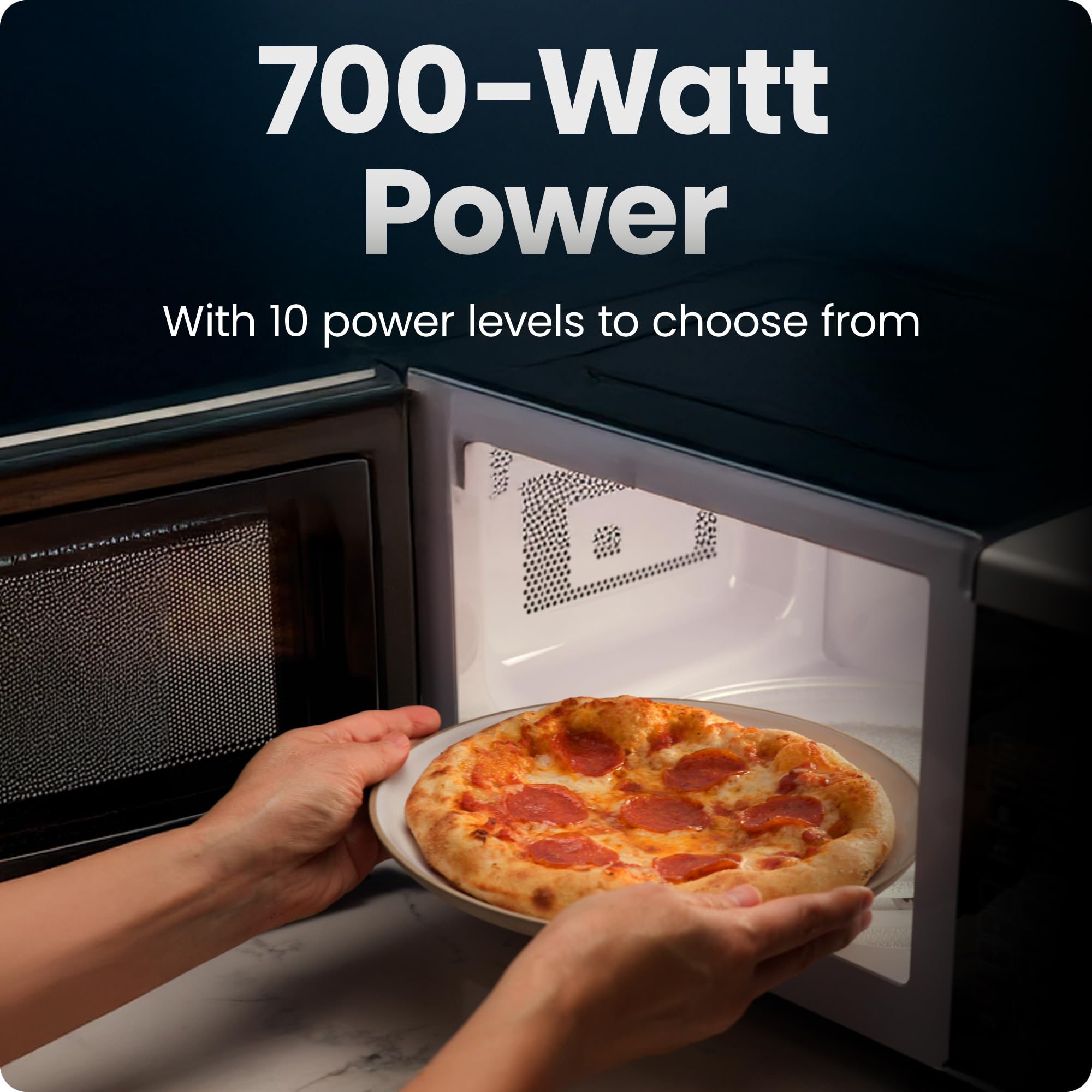 Chefman Countertop Microwave Oven 0.9 Cu. Ft., 900 Watts with 10 Power Levels, 6 Cooking Presets with One-Touch Express Cook, Eco Mode, Child Safety Lock, & Mute Button - Black