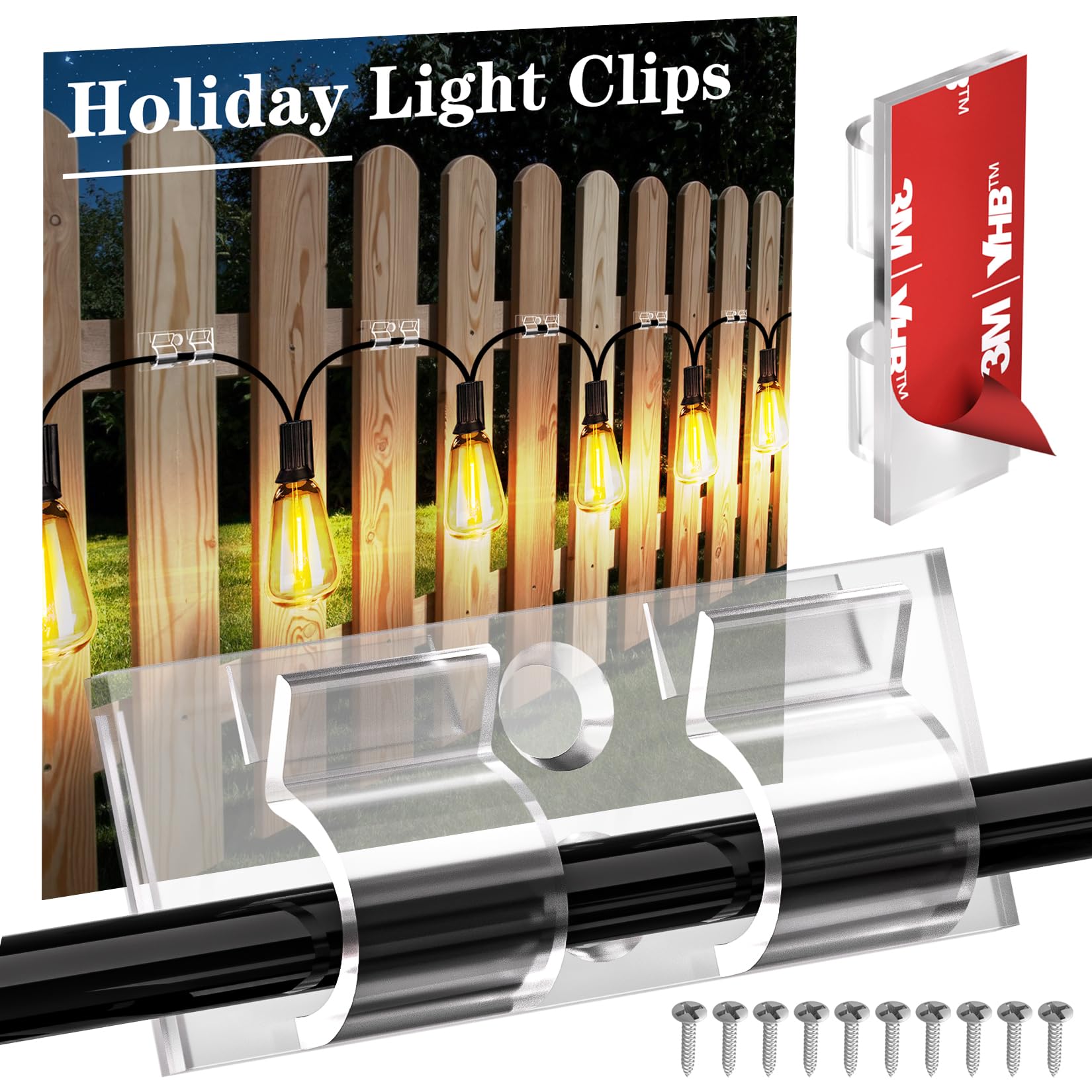 XHF 30PCS White Hooks for Outdoor String Lights Clips, Heavy Duty Adhesive with Holes and Screws, for Hanging Christmas Lighting