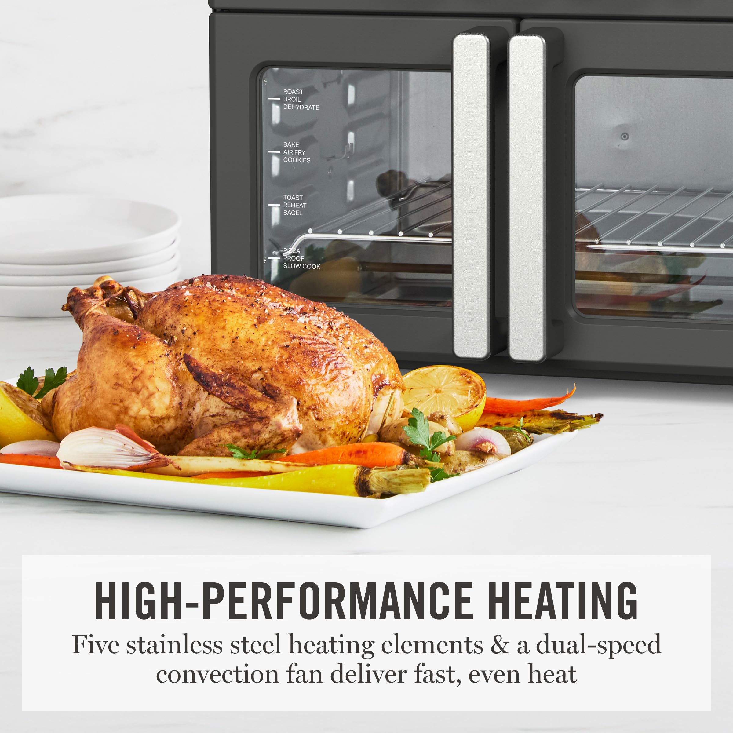 Martha Stewart French Door Air Fryer Toaster Oven Combo, 34QT Countertop Convection, 12-in-1, Bake, Broil, Roast, Fits 12” Pizza, Dehydrate, 5 Accessories, Air Fry Basket, Stainless Steel, Linen White