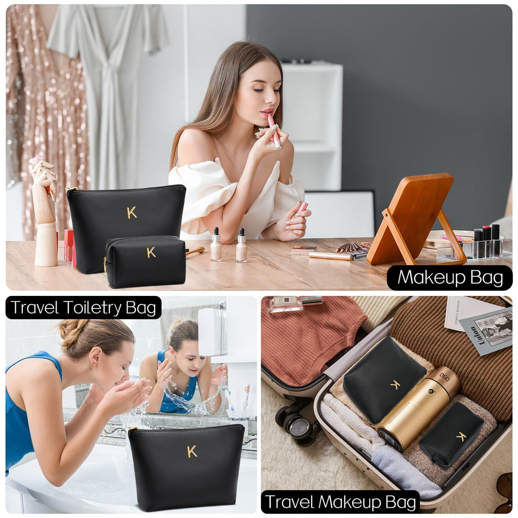 Graduation Gifts | Initial Makeup Bag for Women Personalized Gifts for Bridesmaid Teachers Friend Female College Cosmetic Travel Toiletry Bag(Beige,A)