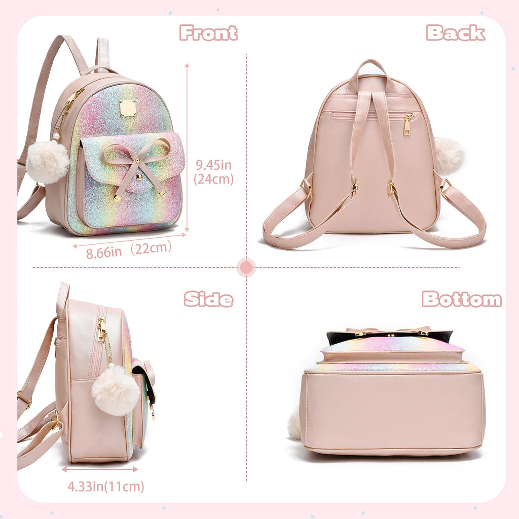 I IHAYNER Girls Bowknot 3-Pieces Fahsion Leather Backpack Backpack Purse for Women Rucksack for Ladies Shoulder Bag