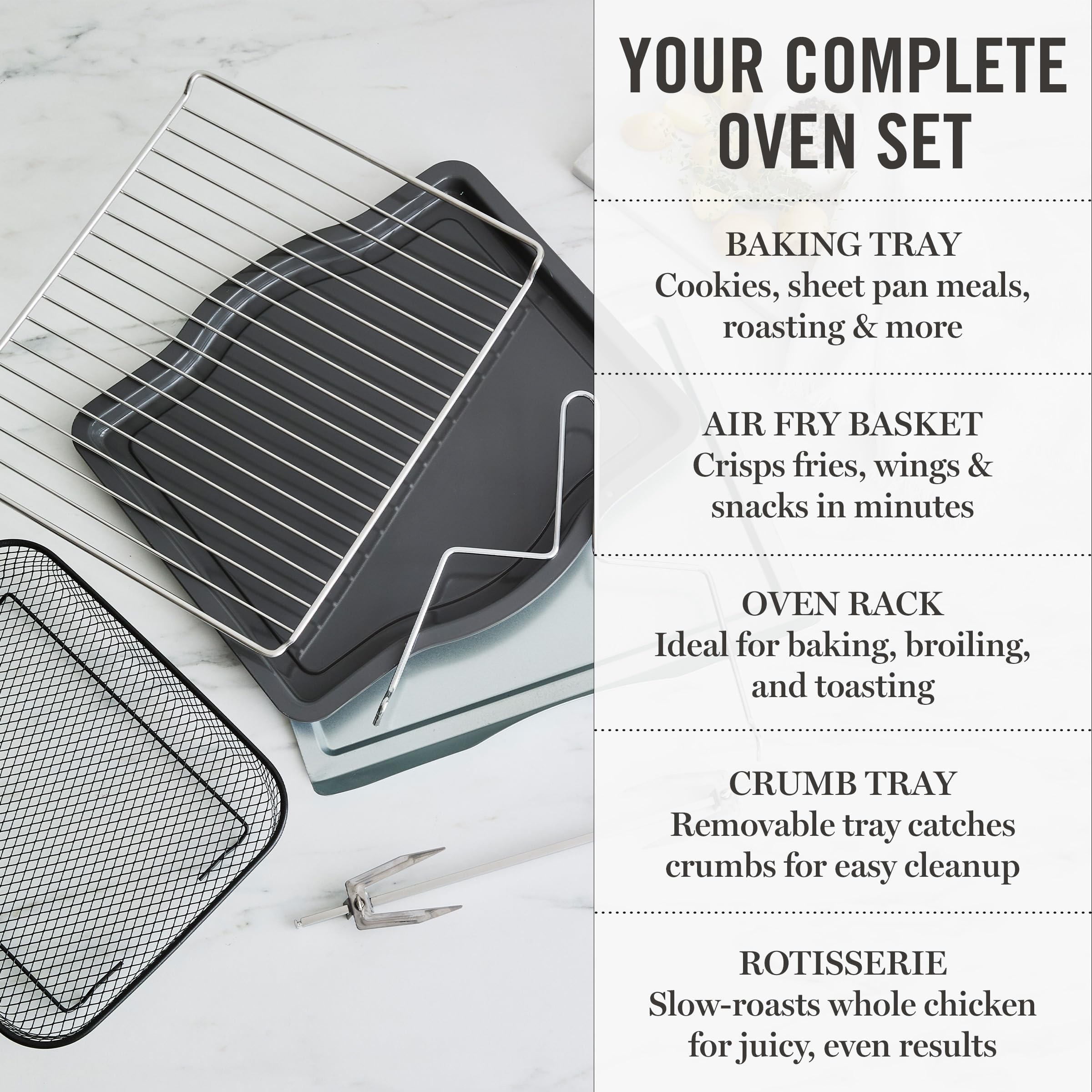 Martha Stewart French Door Air Fryer Toaster Oven Combo, 34QT Countertop Convection, 12-in-1, Bake, Broil, Roast, Fits 12” Pizza, Dehydrate, 5 Accessories, Air Fry Basket, Stainless Steel, Linen White