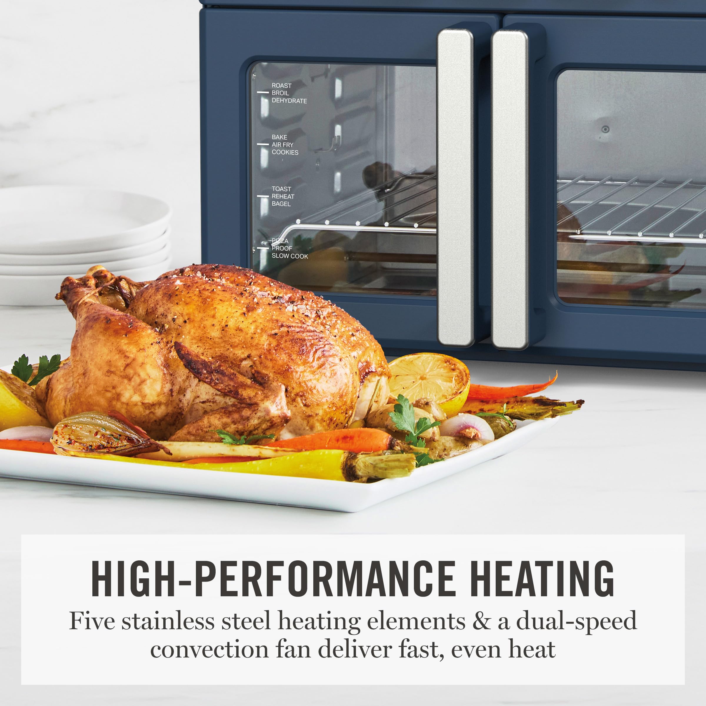 Martha Stewart French Door Air Fryer Toaster Oven Combo, 34QT Countertop Convection, 12-in-1, Bake, Broil, Roast, Fits 12” Pizza, Dehydrate, 5 Accessories, Air Fry Basket, Stainless Steel, Linen White