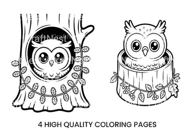 Adorable Owl in Tree Coloring Book